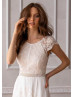 Cap Sleeve Ivory Lace Chiffon Boho Wedding Dress